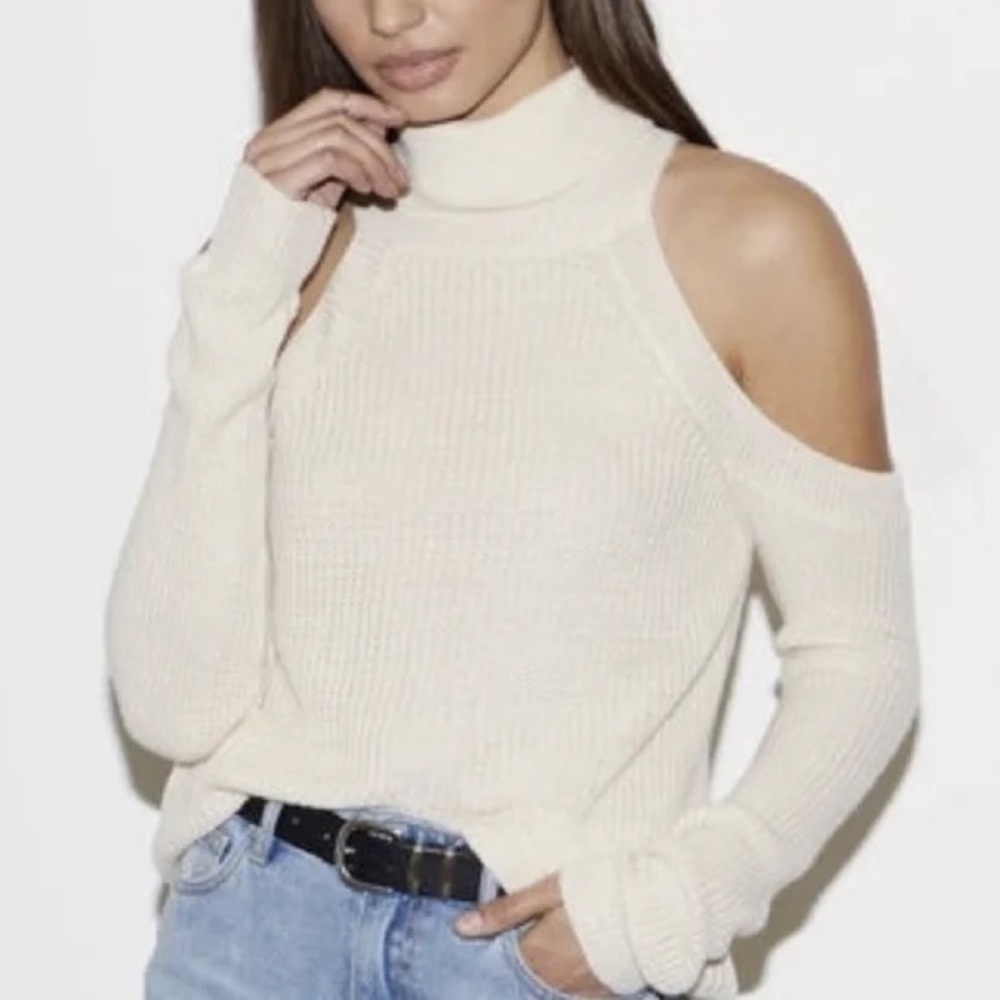 Kendall & Kylie Cold Shoulder Turtleneck Sweater